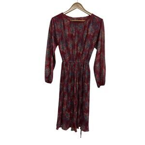 Vintage Cottagecore Pleated Midi Dress Hal Ferman Floral Long Sleeve Size 12